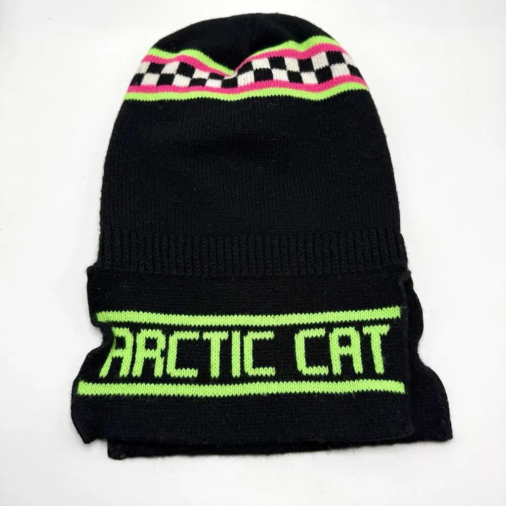 Vintage Arctic Cat Balaclava Full Face Snowmobile Ski Mask Black Neon 90s USA